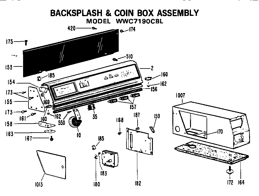 BACKSPLASH AND COIN BOX ASSEMBLY