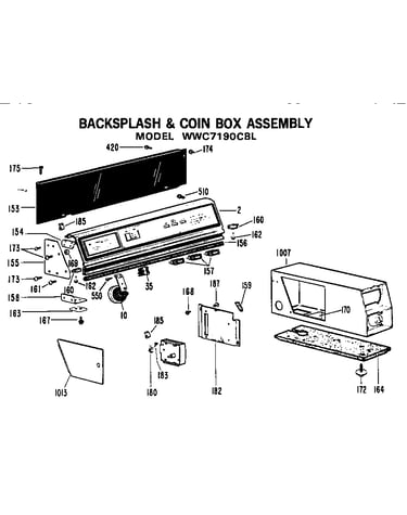 Backsplash and coin box assembly