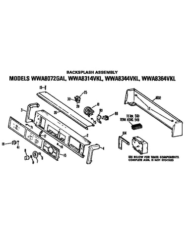 Backsplash for wwa8072gal,wwa8314vkl,wwa8344vkl and wwa8364vkl