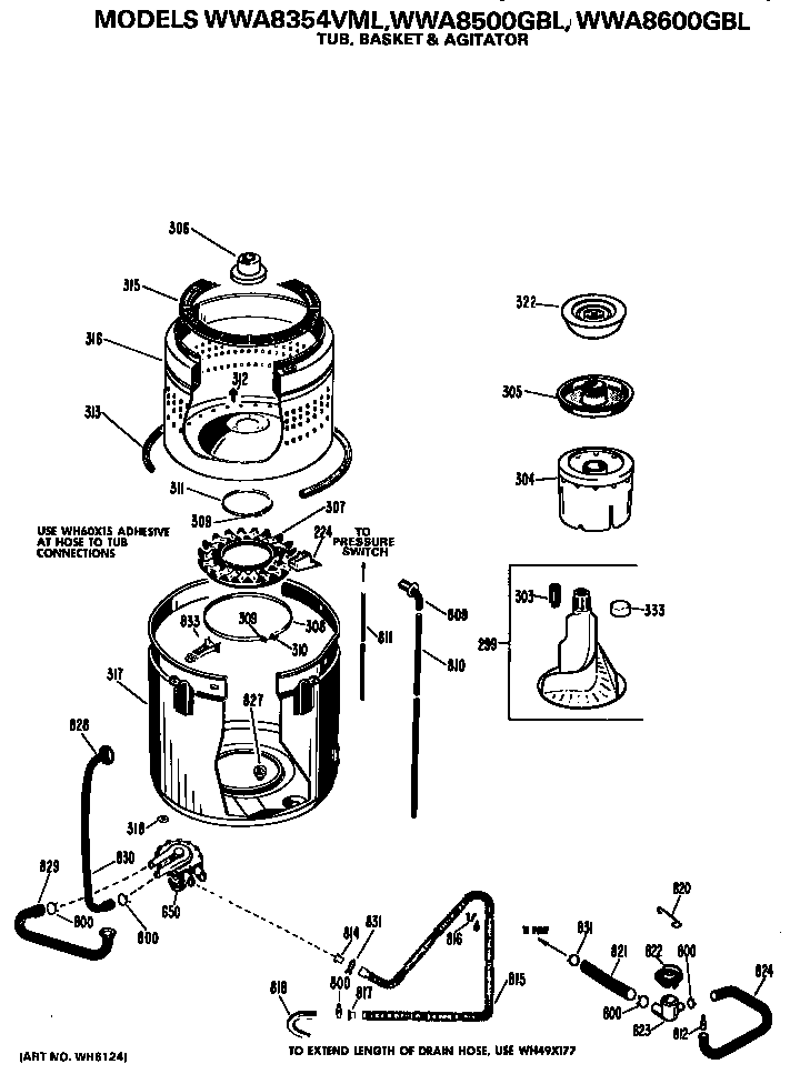 Tub/basket and agitator