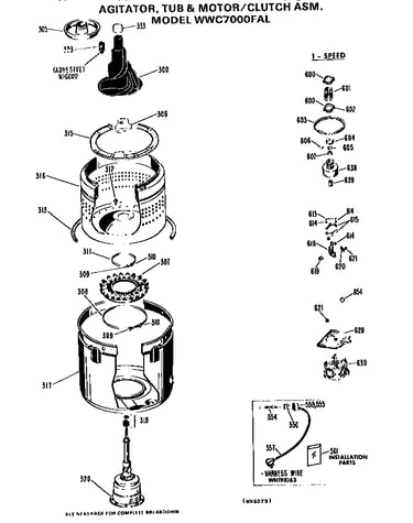 Agitator/tub and motor/clutch assembly