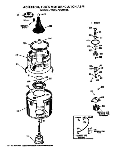 Agitator/tub and motor/clutch assembly
