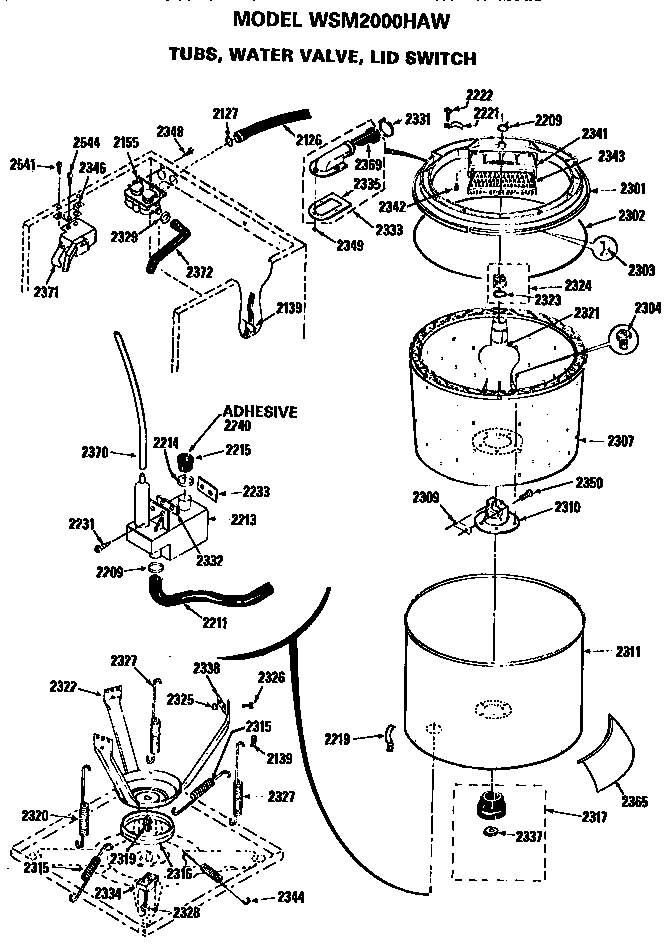 TUB, WATER VALVE AND LID SWITCH