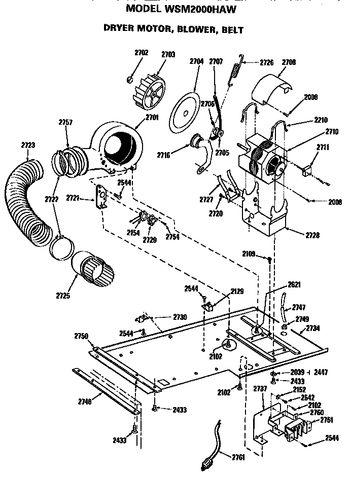Dryer motor , blower and belt