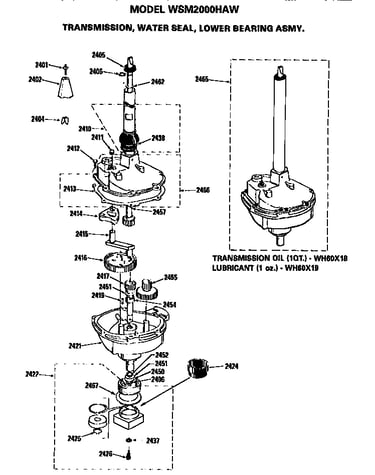 Transmission, water seal and lower bearing assembly