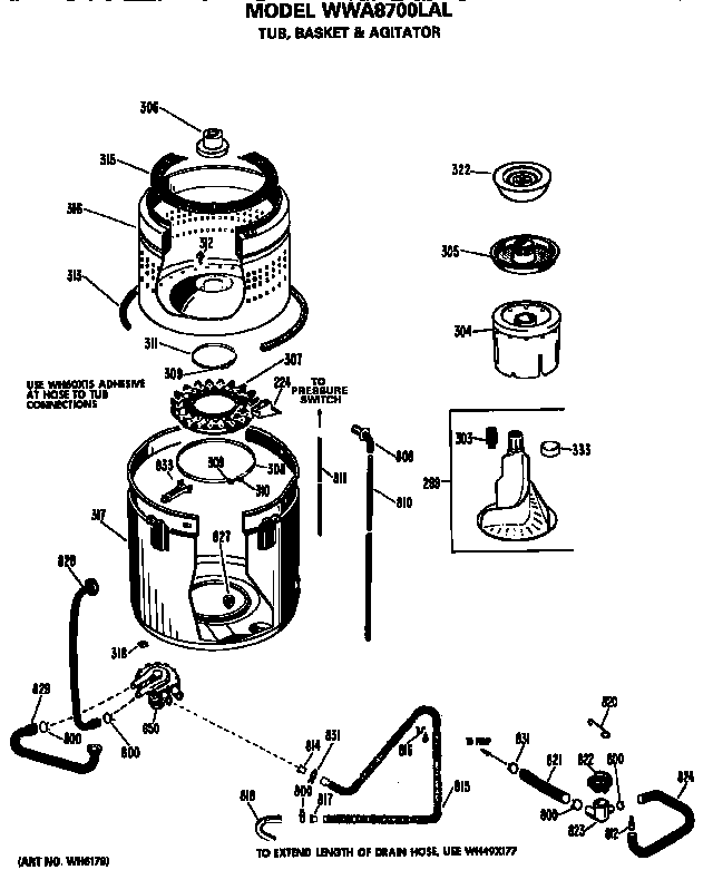 Tub, basket and agitator