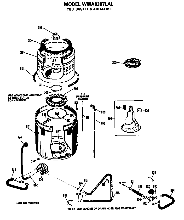 Tub, basket and agitator