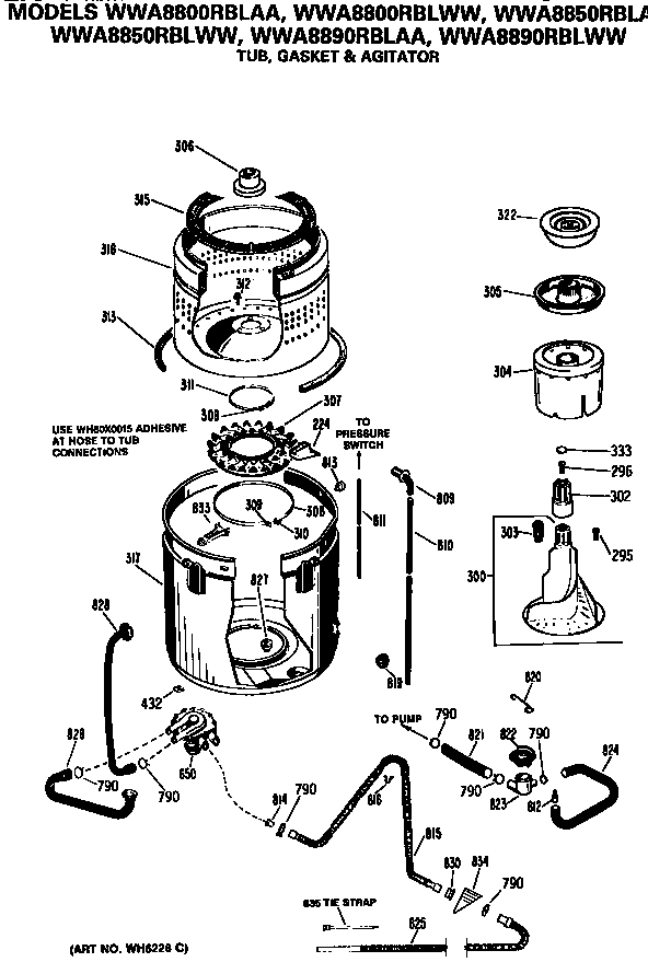 Tub, basket and agitator