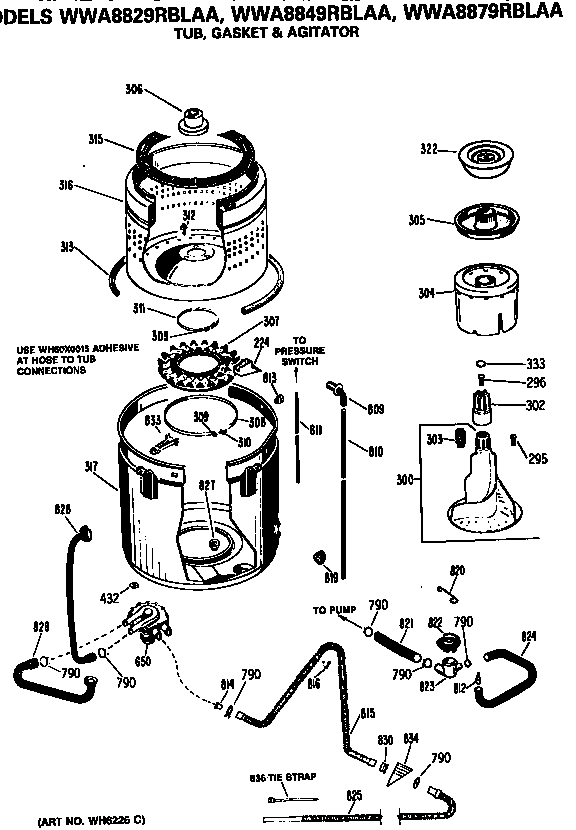 Tub, basket and agitator