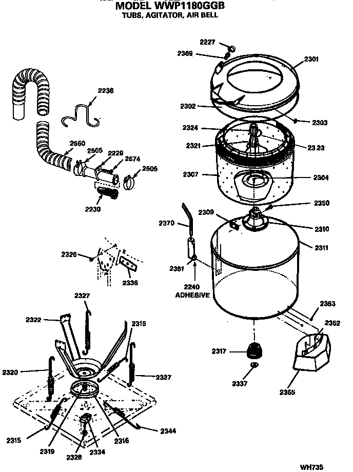 Agitator, suspension and air bell