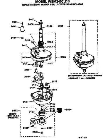 Transmission, water seal and lower bearing assembly
