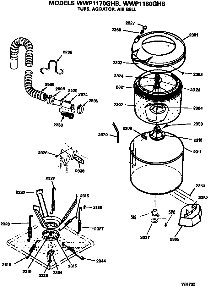 Tubs, agitator and air bell