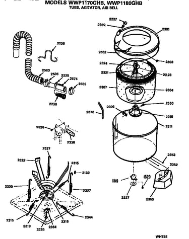 Tubs, agitator and air bell