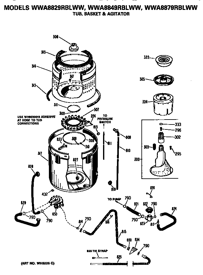 Tub, basket and agitator