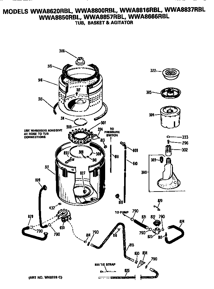 Tub, basket and agitator
