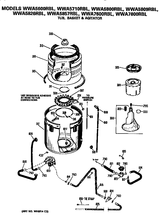 Tub, basket and agitator