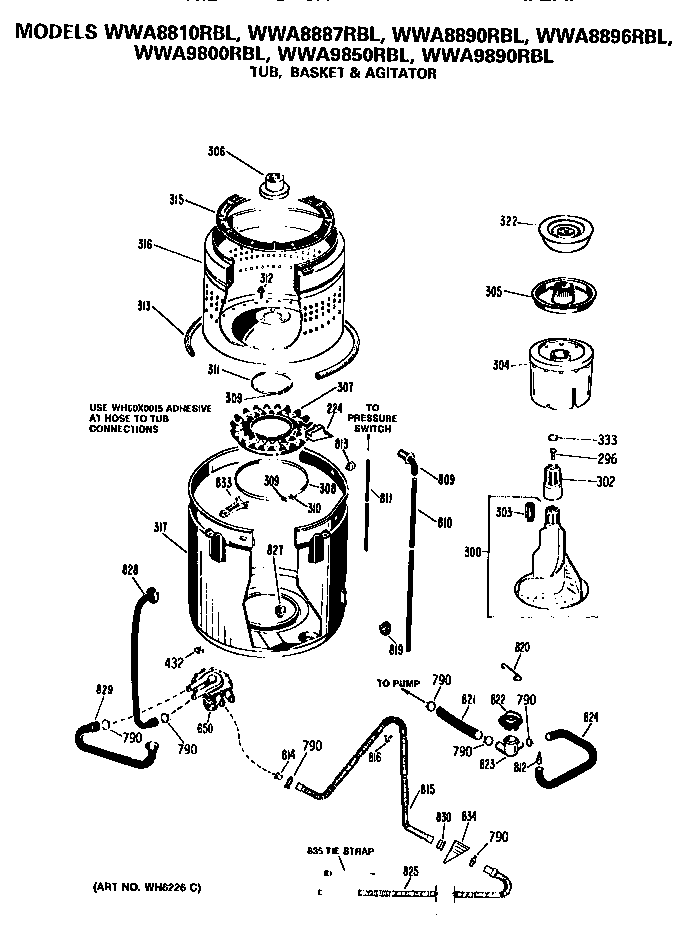 Tub, basket and agitator