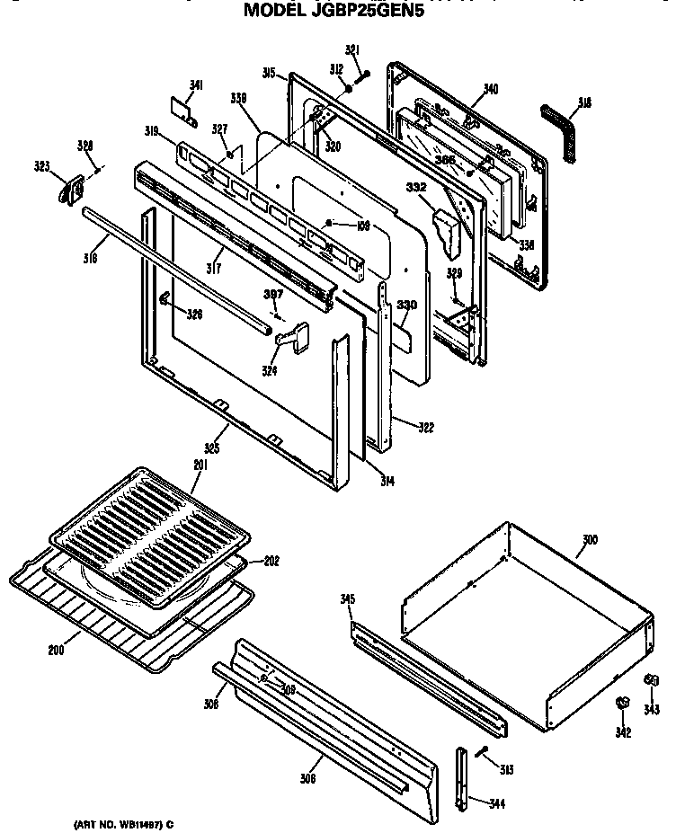 DOOR AND BROILER ASSEMBLY