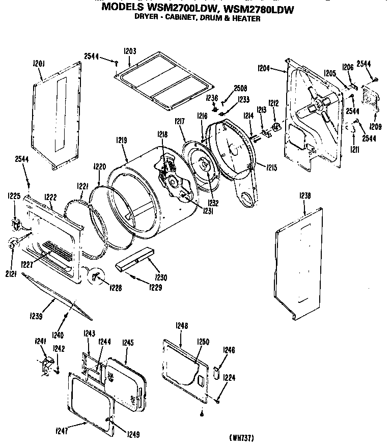 Dryer- cabinet, drum and heater