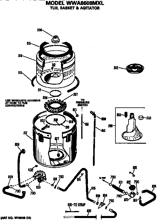 Tub, basket and agitator