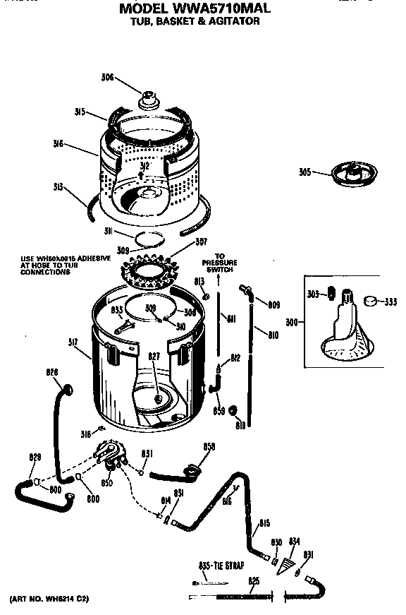 Tub, basket and agitator