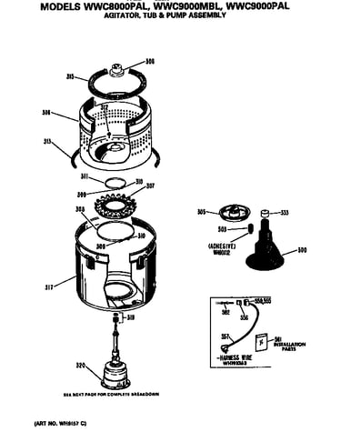 Agitator, tub and pump assembly