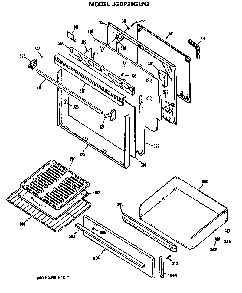 DOOR AND BROILER ASSEMBLY
