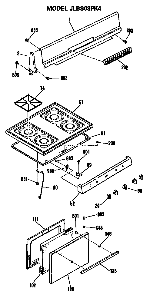 Backsplash/cooktop/door assembly