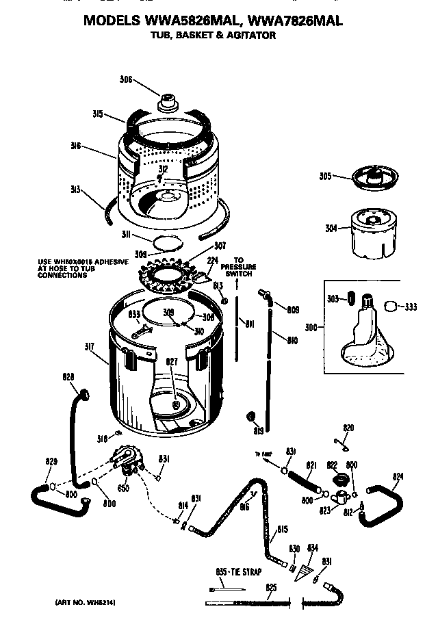 Tub, basket and agitator