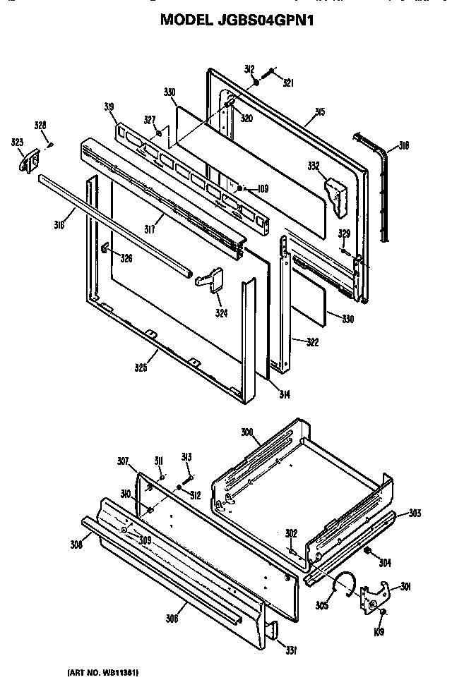 Oven door and broiler