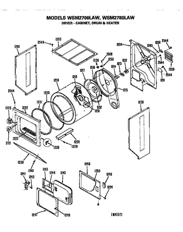 Dryer- cabinet, drum and heater
