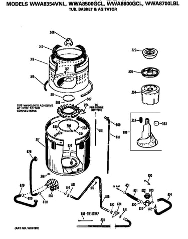 Tub, basket and agitator
