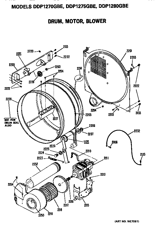 Drum, motor and blower