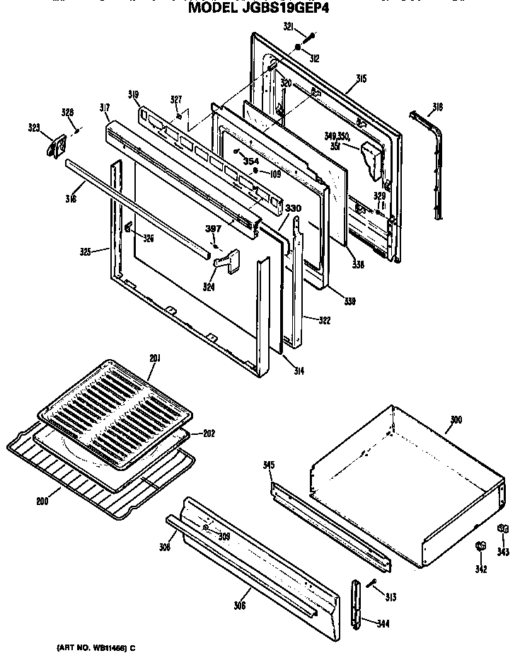 Oven door and broiler