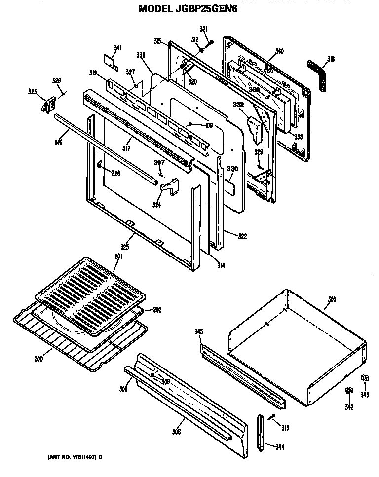 Oven door and broiler