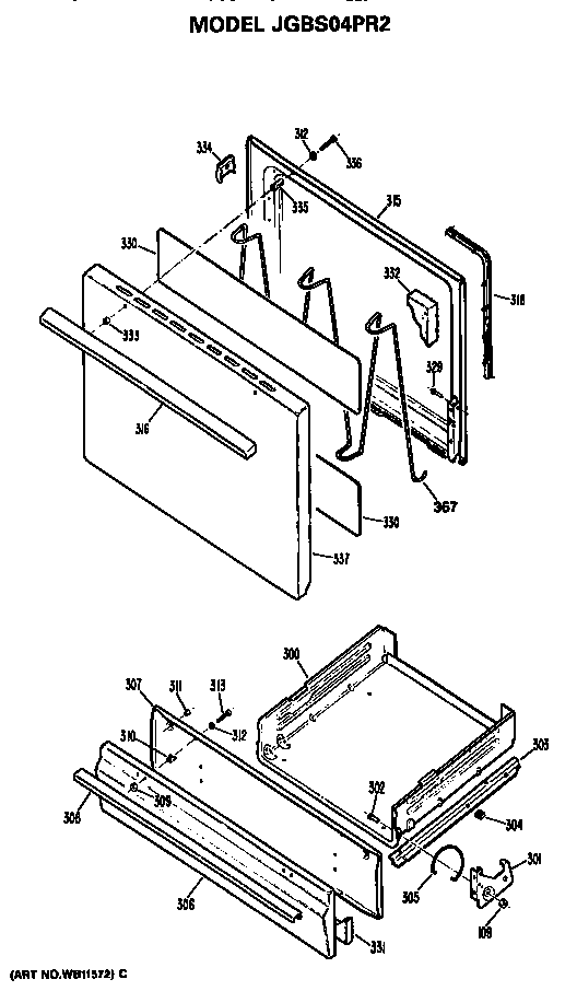 Oven door and broiler