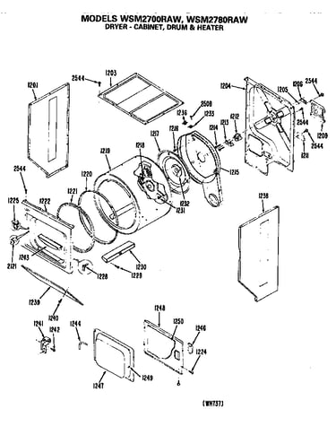 Dryer- cabinet, drum and heater