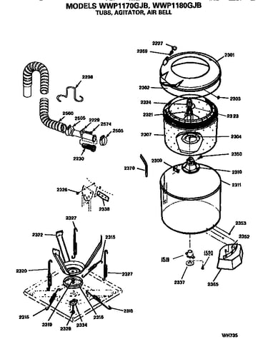 Tub, agitator and air bell