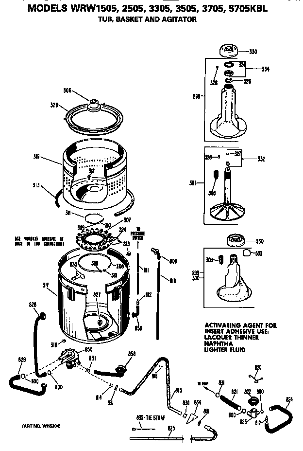 Tub, basket and agitator
