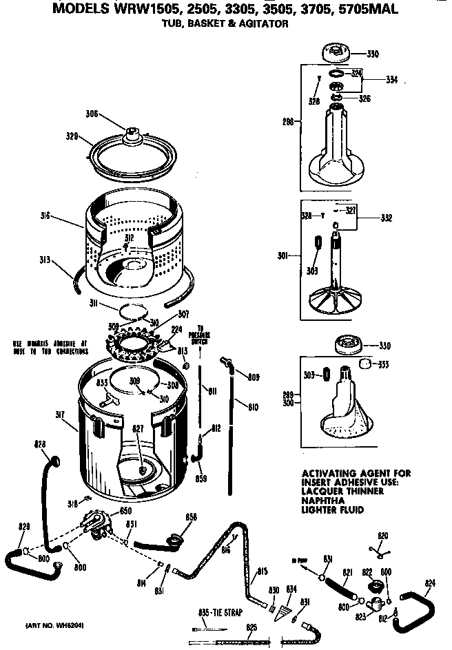 Tub, basket and agitator