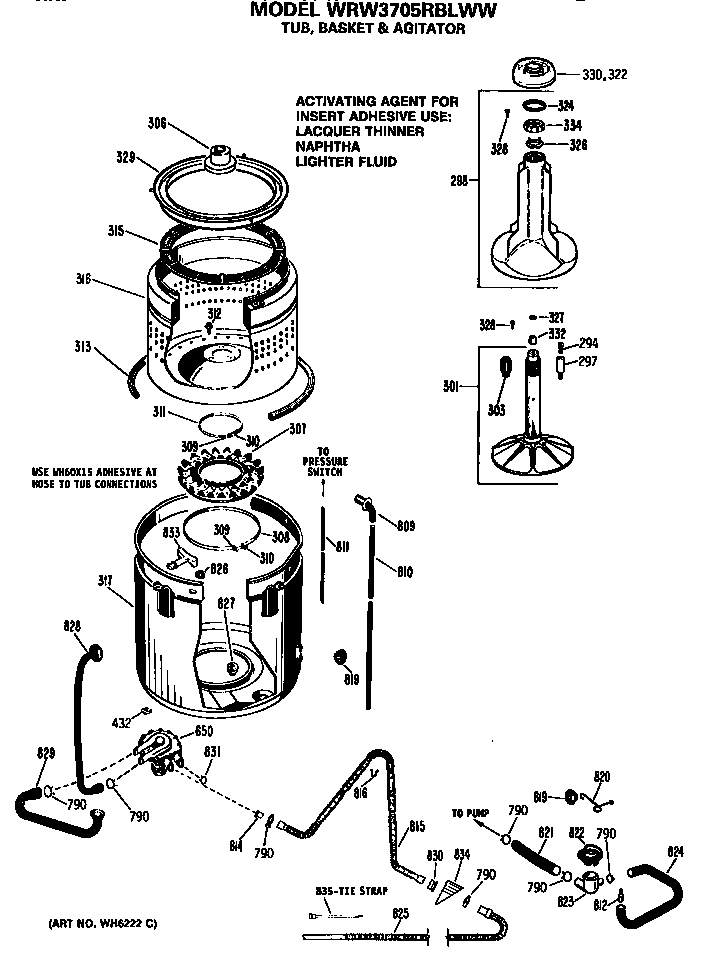 Tub, basket and agitator