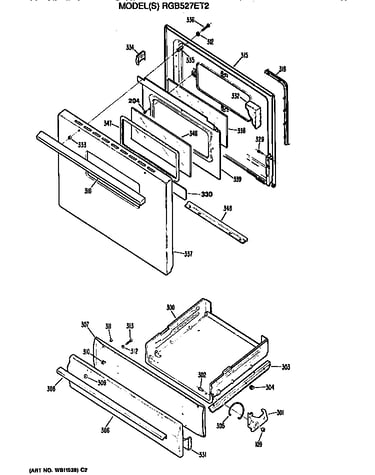 Oven door and broiler