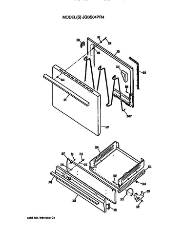Oven door and broiler