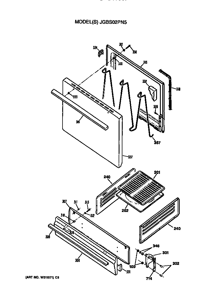 Oven door and broiler