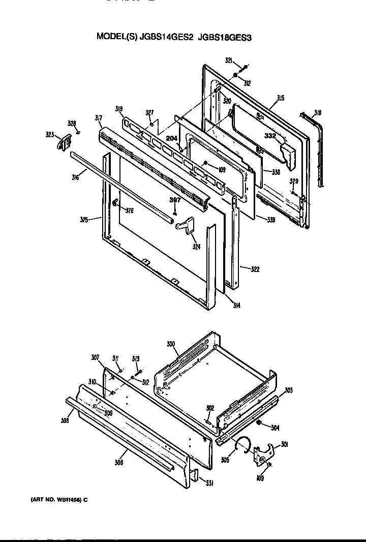 Oven door and broiler