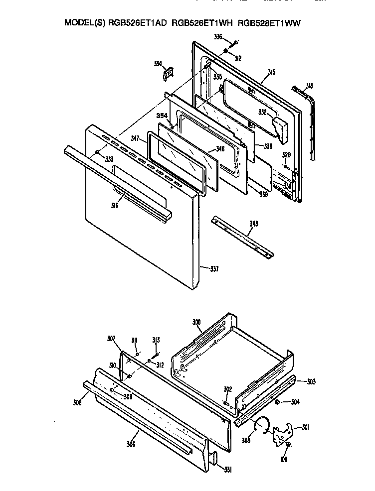 OVEN DOOR AND BROILER