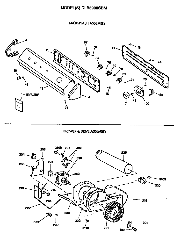 BACKSPLASH, BLOWER AND DRIVE