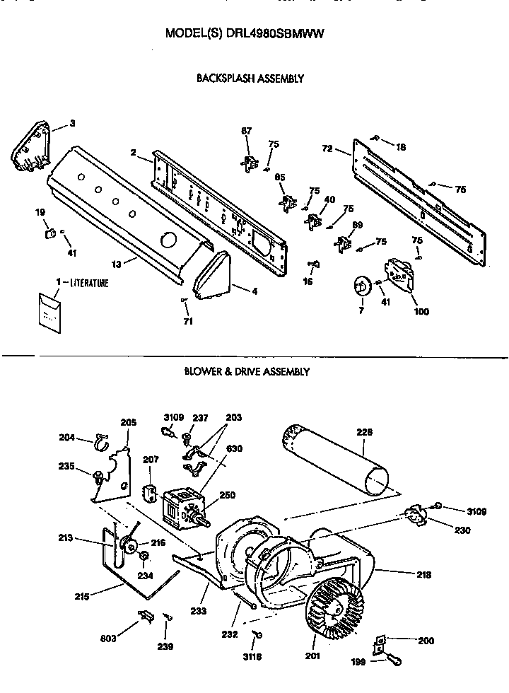 BACKSPLASH, BLOWER AND DRIVE