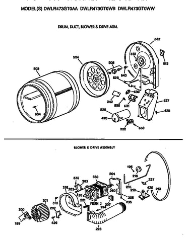 Drum, duct, blower and drive