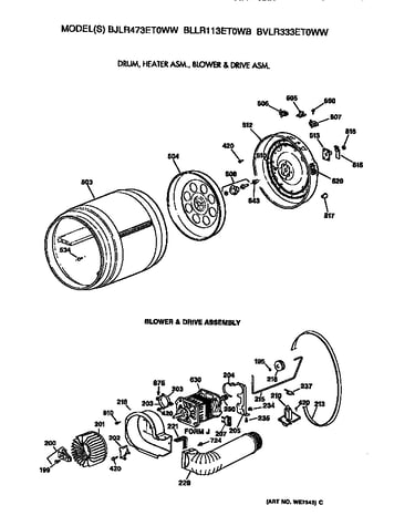 Drum, heater, blower and drive